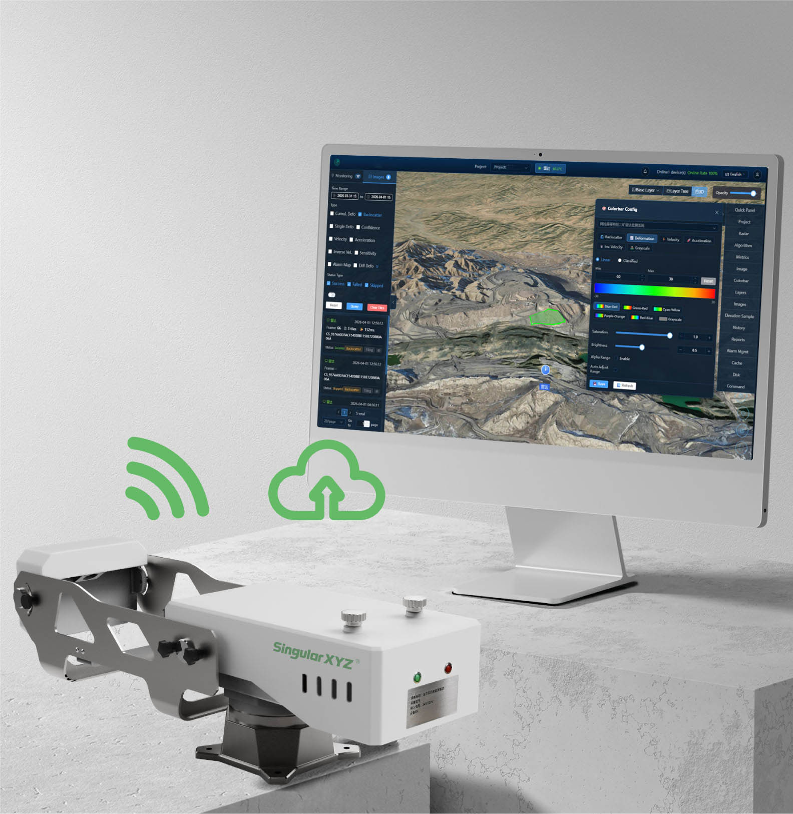 MR5000 Monitoring Radar in campo con scansione a 360°