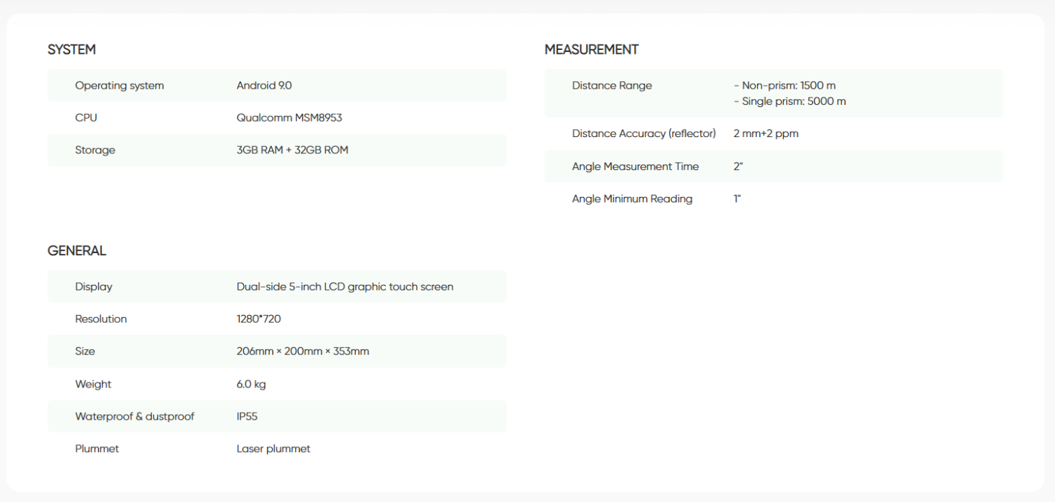 Specifiche tecniche STSA9 Android Total Station
