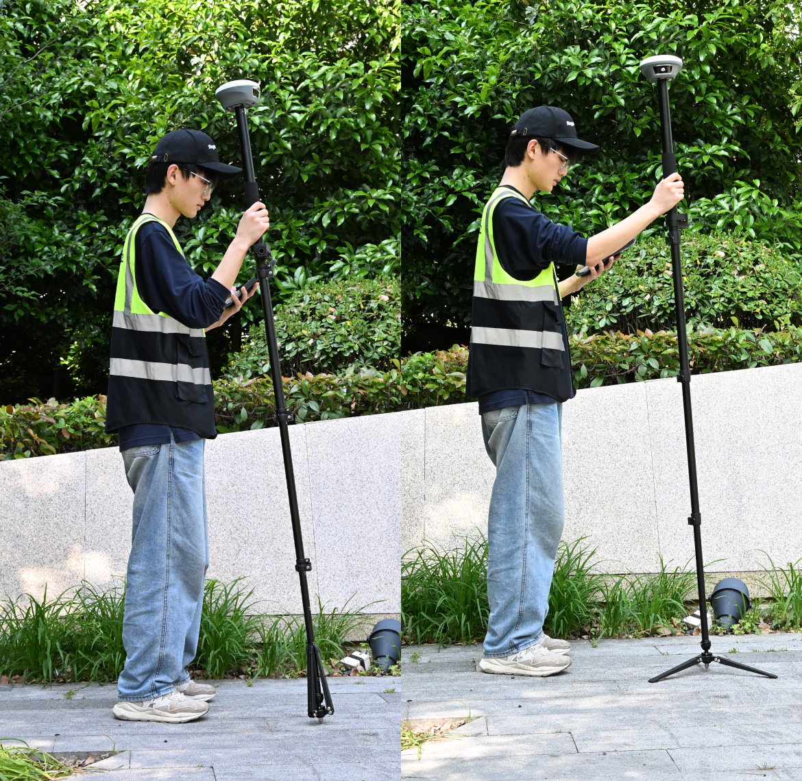 Stabilizzatore laser GNSS RTK in uso in due configurazioni operative